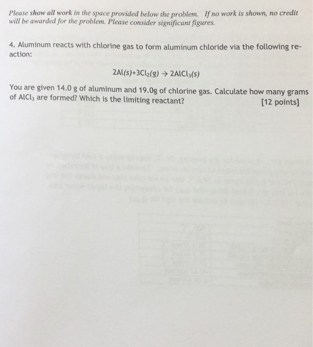 Solved Aluminum reacts with chlorine gas to form aluminum
