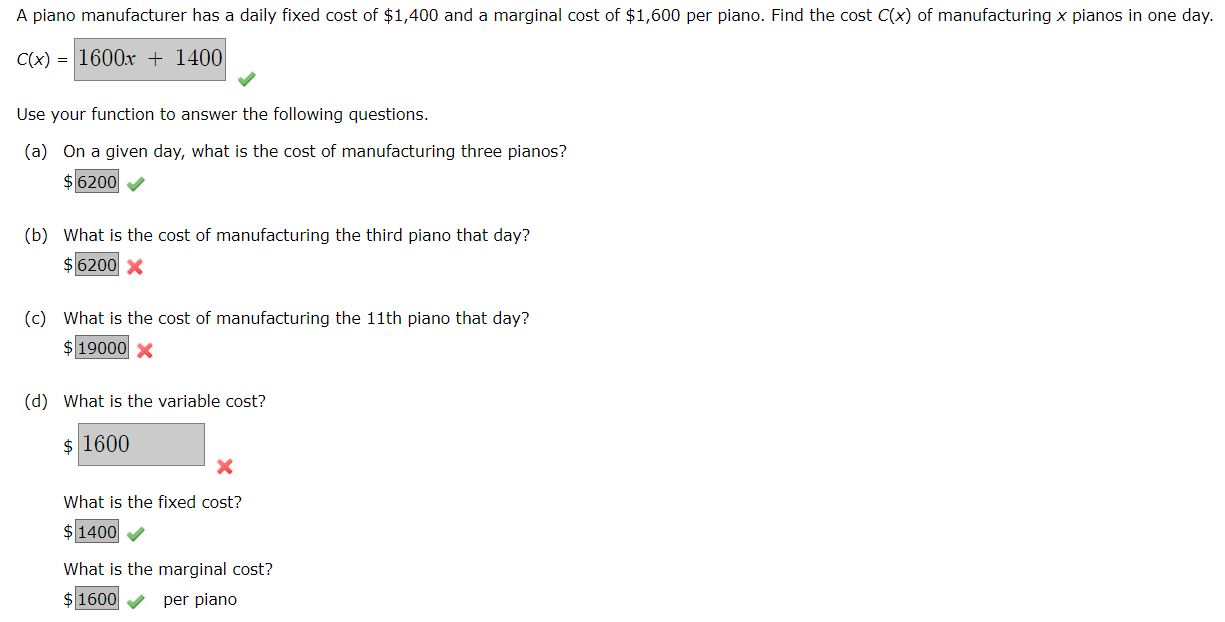 Solved A piano manufacturer has a daily fixed cost of $1,400 | Chegg.com