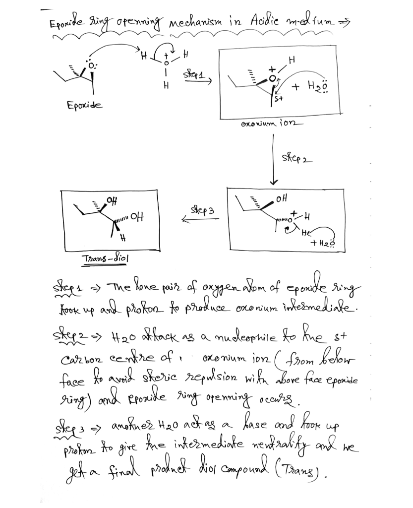 step \( 1 \Rightarrow \) The hone pair of oxygen atom of eporide ring frok up and prokon fo produce oxonium intermediate.
ste