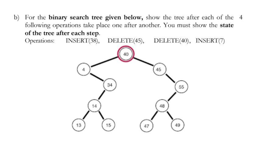 Solved b) For the binary search tree given below, show the | Chegg.com