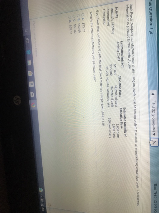 Solved his Question 1 pt This Test 32 pts po Back Porch