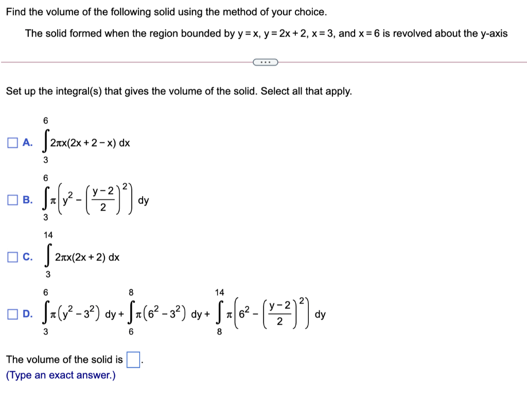 Solved Find The Volume Of The Following Solid Using The | Chegg.com