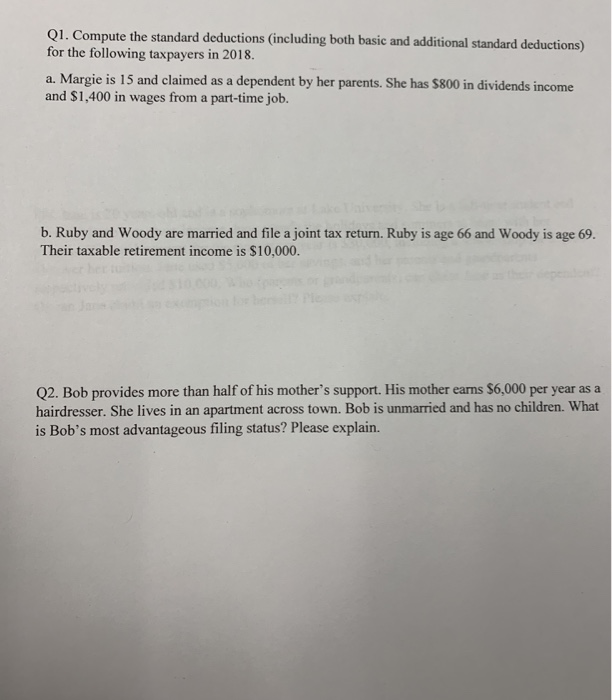 Solved Q1. Compute the standard deductions (including both