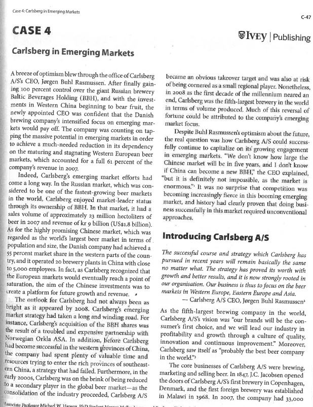 Solved Case 4: Carlsberg in Emerging Markets CASE 4 RIVEV I | Chegg.com