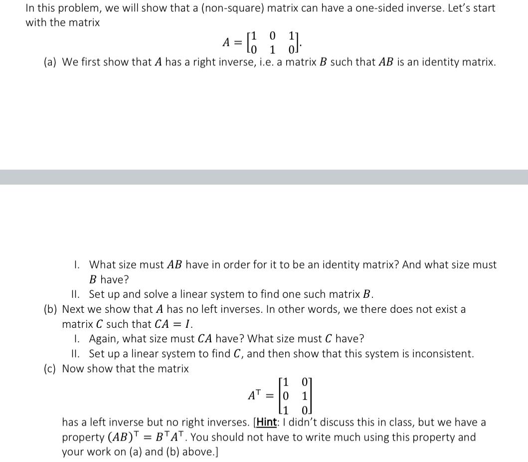 Solved In this problem, we will show that a (non-square) | Chegg.com