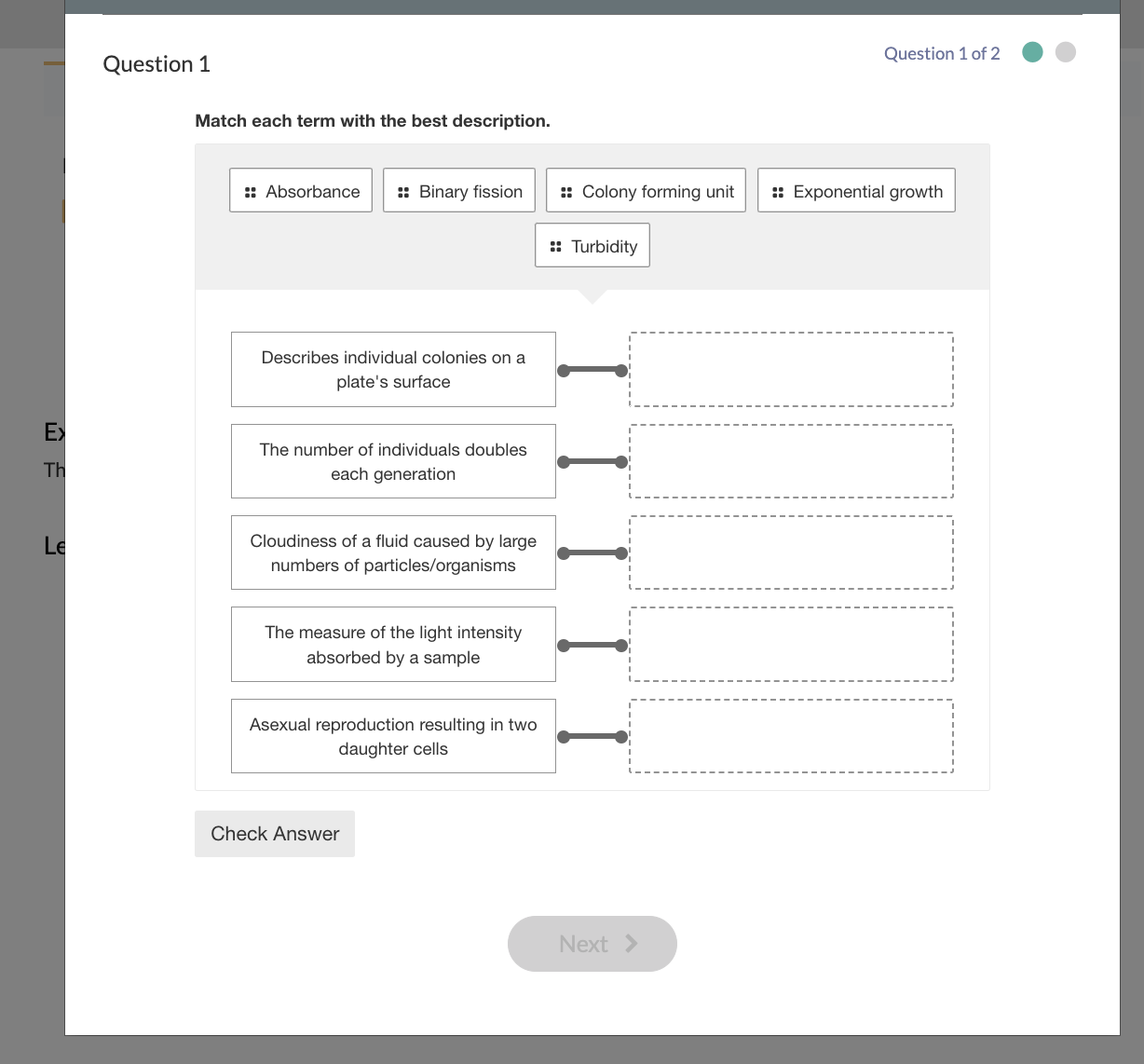 Solved n 1 Question 1 of 2 Match each term with the best | Chegg.com