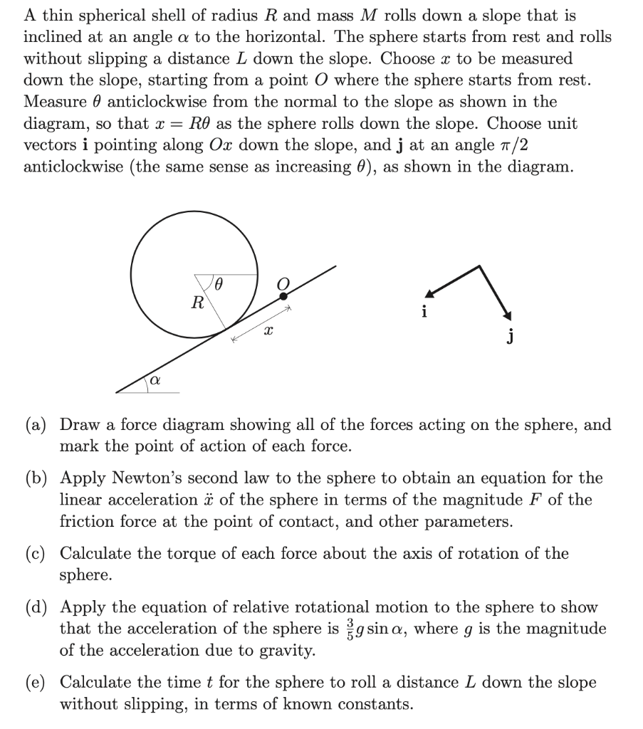 Solved A thin spherical shell of radius R and mass M rolls | Chegg.com