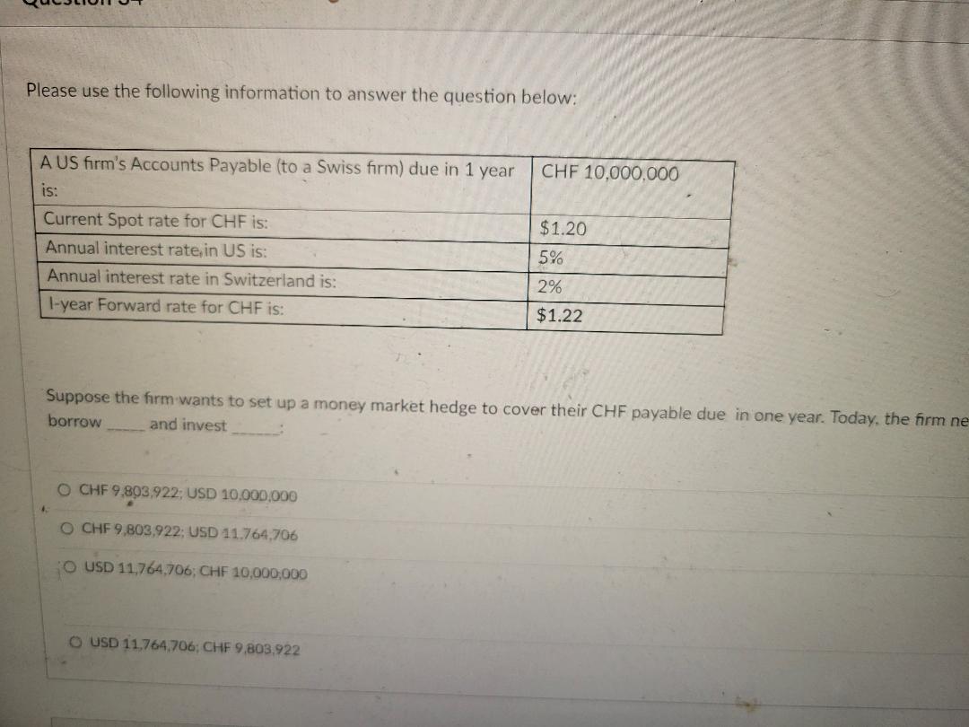 Solved Please use the following information to answer the | Chegg.com