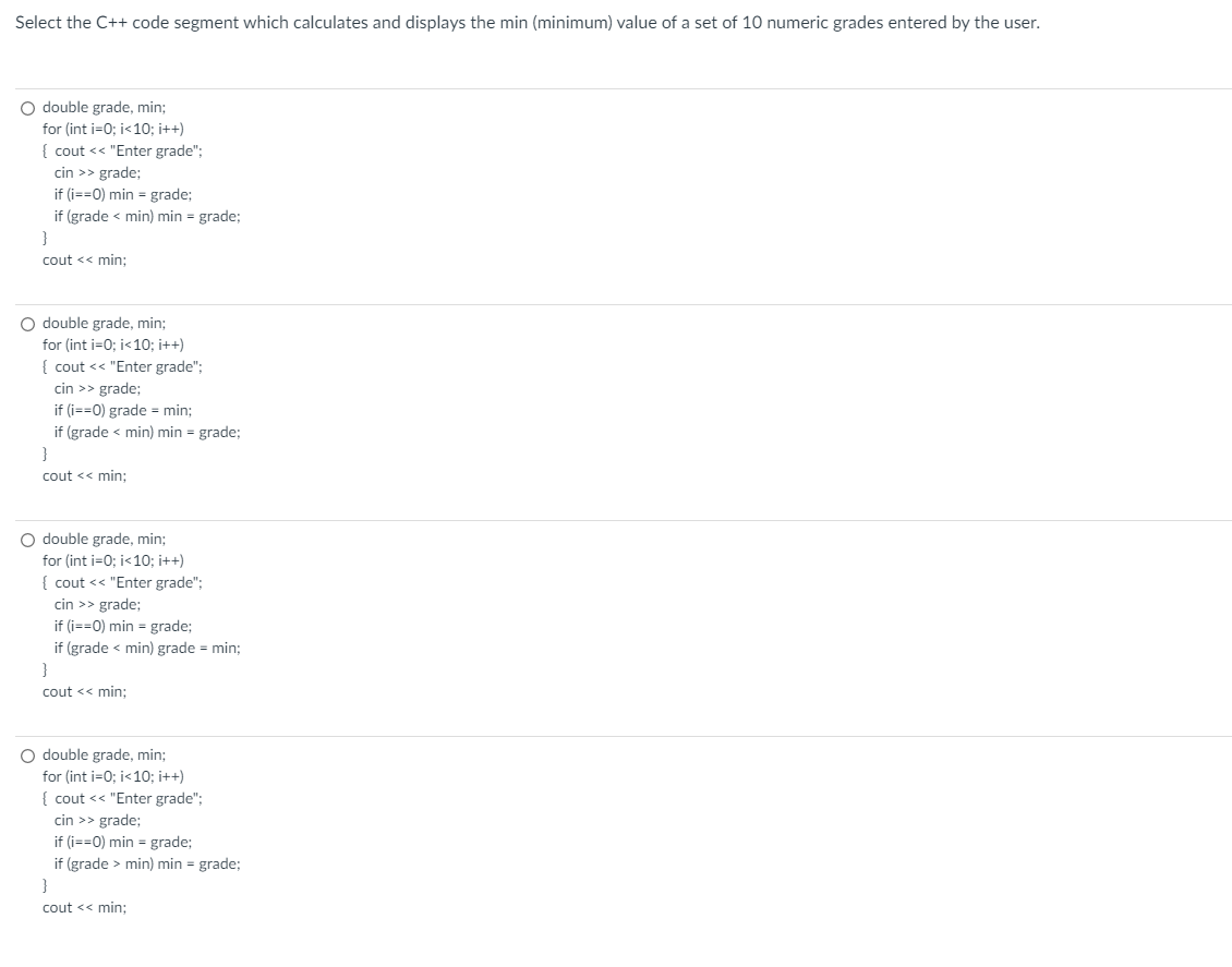 Solved Select the C++ code segment which calculates and | Chegg.com