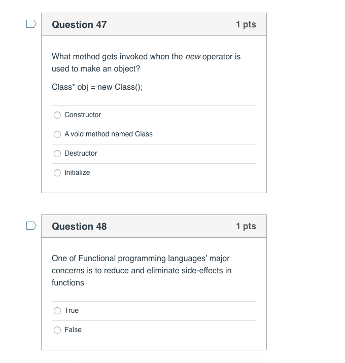 Solved Question 43 1 pts Operators overloads can only be | Chegg.com