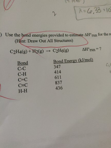 Solved Use The Bond Energies Provided To Estimate ∆H°rxn | Chegg.com