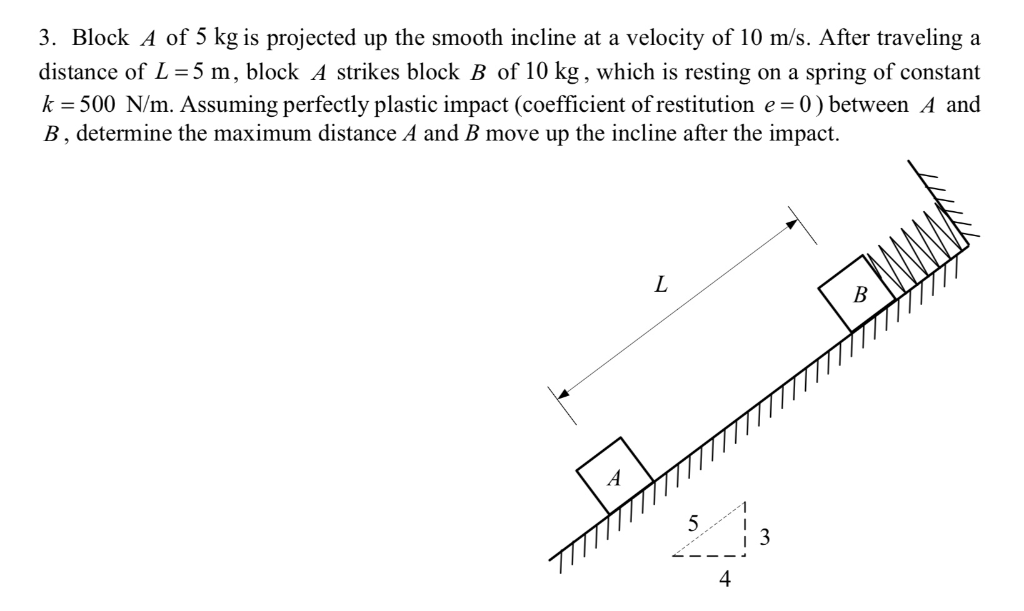 Solved . Block A Of 5 Kg Is Projected Up The Smooth Incline | Chegg.com