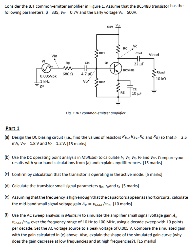 Solved Consider The BJT Common-emitter Amplifier In Figure | Chegg.com