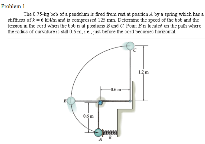 Solved Problem 1 The 0.75-kg bob of a pendulum is fired from | Chegg.com