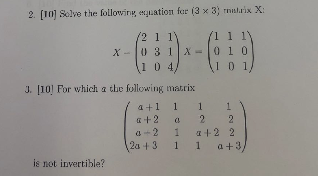 Solved 2 10 Solve The Following Equation For 3 X 3 M