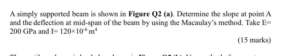 Solved A simply supported beam is shown in Figure Q2 (a). | Chegg.com