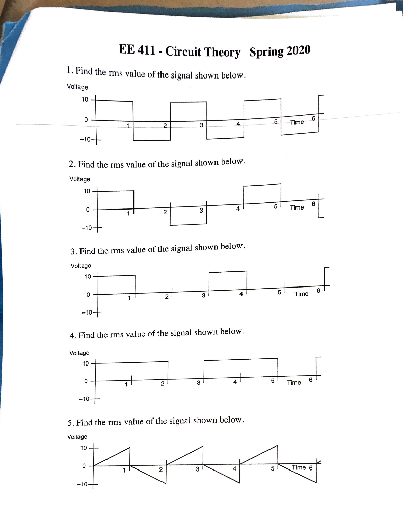 Solved EE 411 - Circuit Theory Spring 2020 1. Find The Rms | Chegg.com