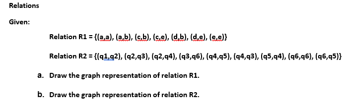 Solved Relations Given: Relation R1 = {(aa),(a,b), (b), (e), | Chegg.com