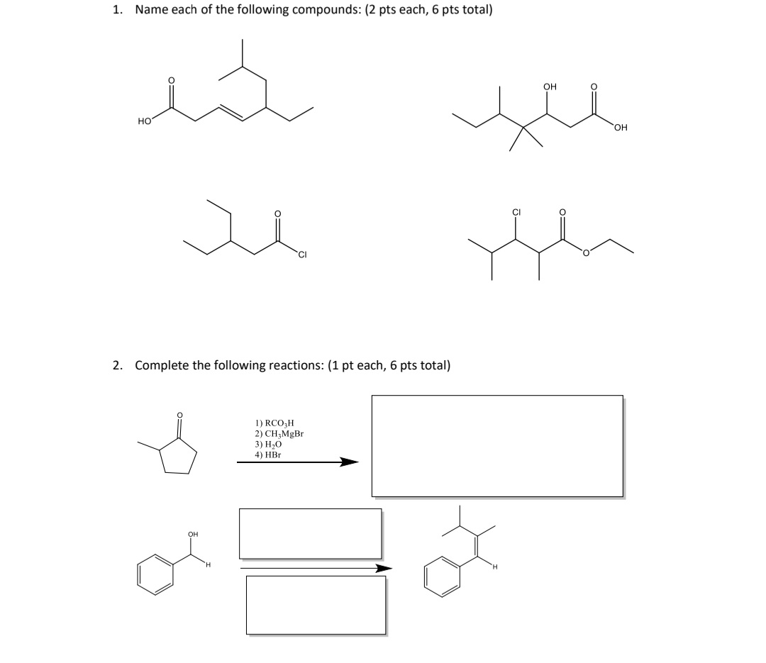 Solved 1. Name each of the following compounds: (2 pts each, | Chegg.com