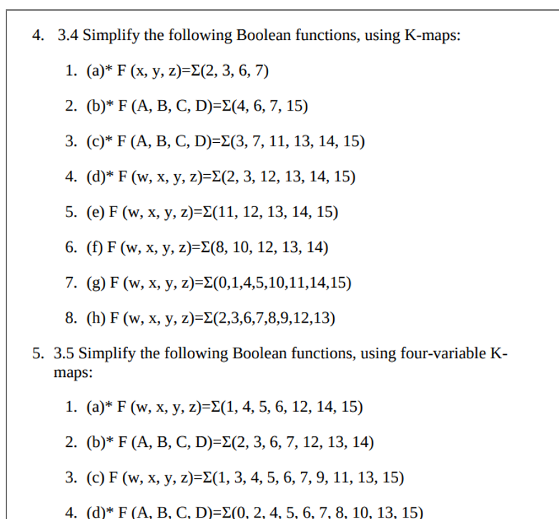 Solved 4. 3.4 Simplify The Following Boolean Functions, | Chegg.com