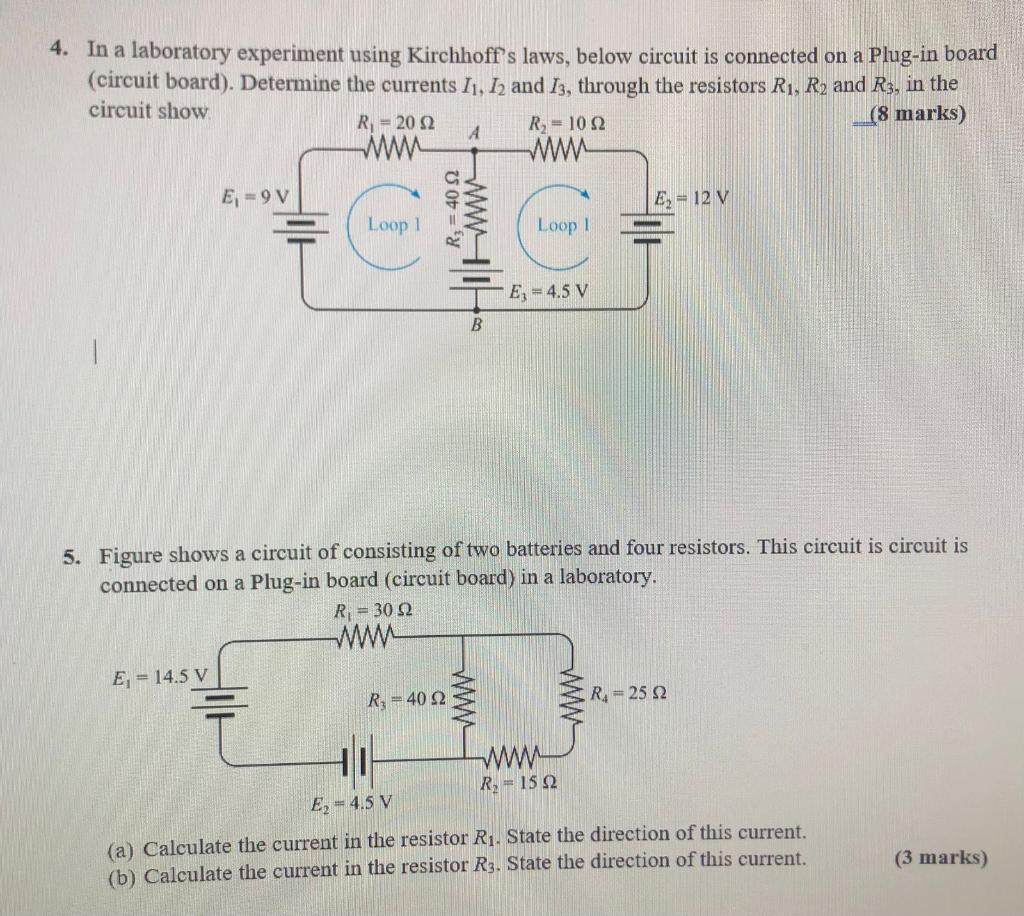 Solved In A Laboratory Experiment Using Kirchhoff’s Laws, | Chegg.com