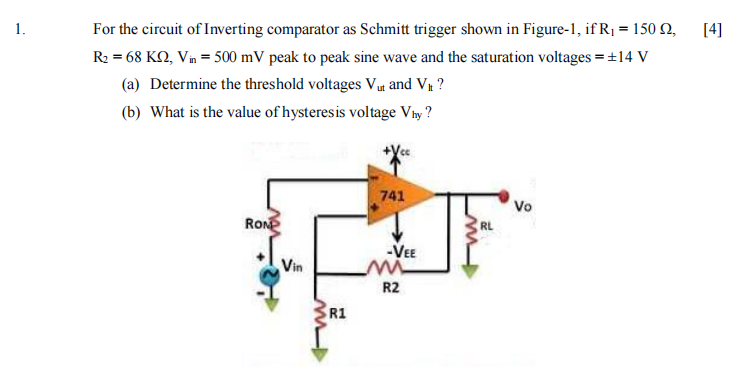 Solved 1. [4] For the circuit of Inverting comparator as | Chegg.com