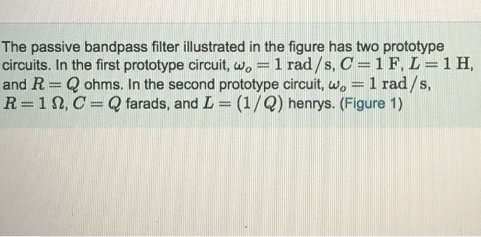 Solved The passive bandpass filter illustrated in the figure | Chegg.com