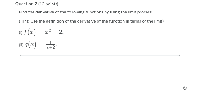 Solved Question 2 (12 points) Find the derivative of the | Chegg.com