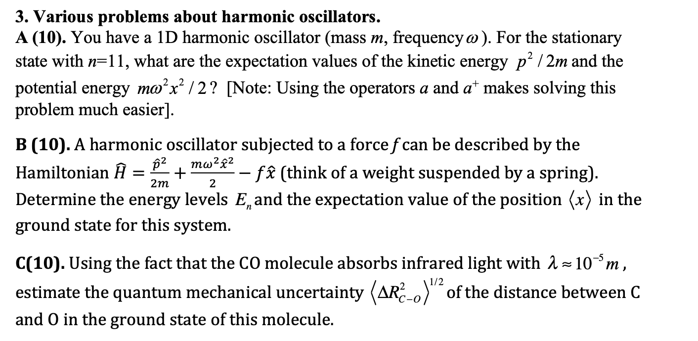 Solved 2 3. Various problems about harmonic oscillators. A