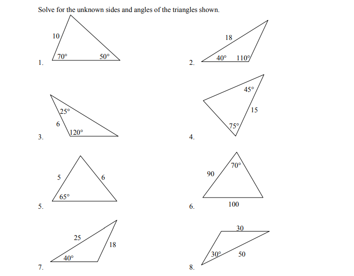 Solved Solve for the unknown sides and angles of the | Chegg.com