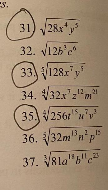 Solved eS. 31) 28ху 5 32. 1266 21 33, 128х" у 34. 4/32х7 12m | Chegg.com