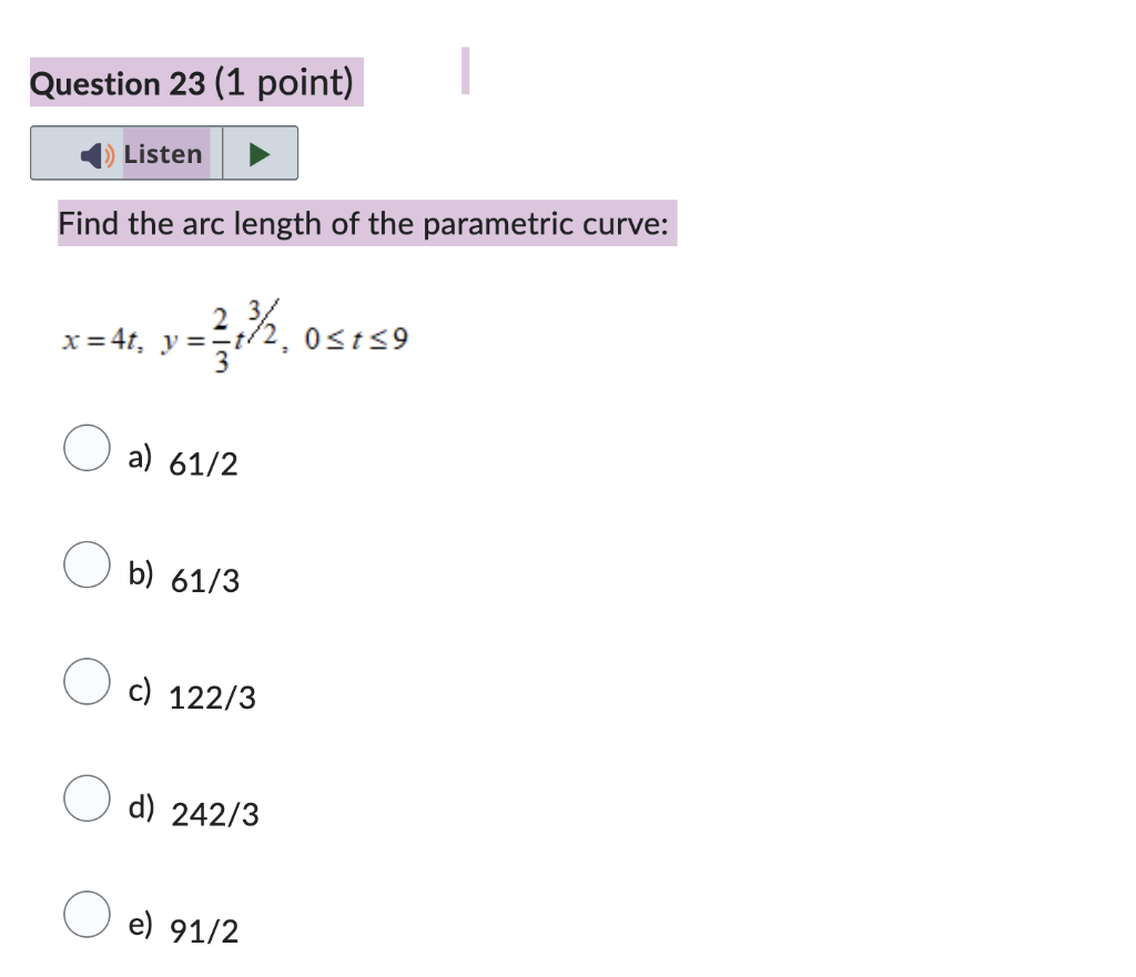 Solved Find The Arc Length Of The Parametric Curve: | Chegg.com