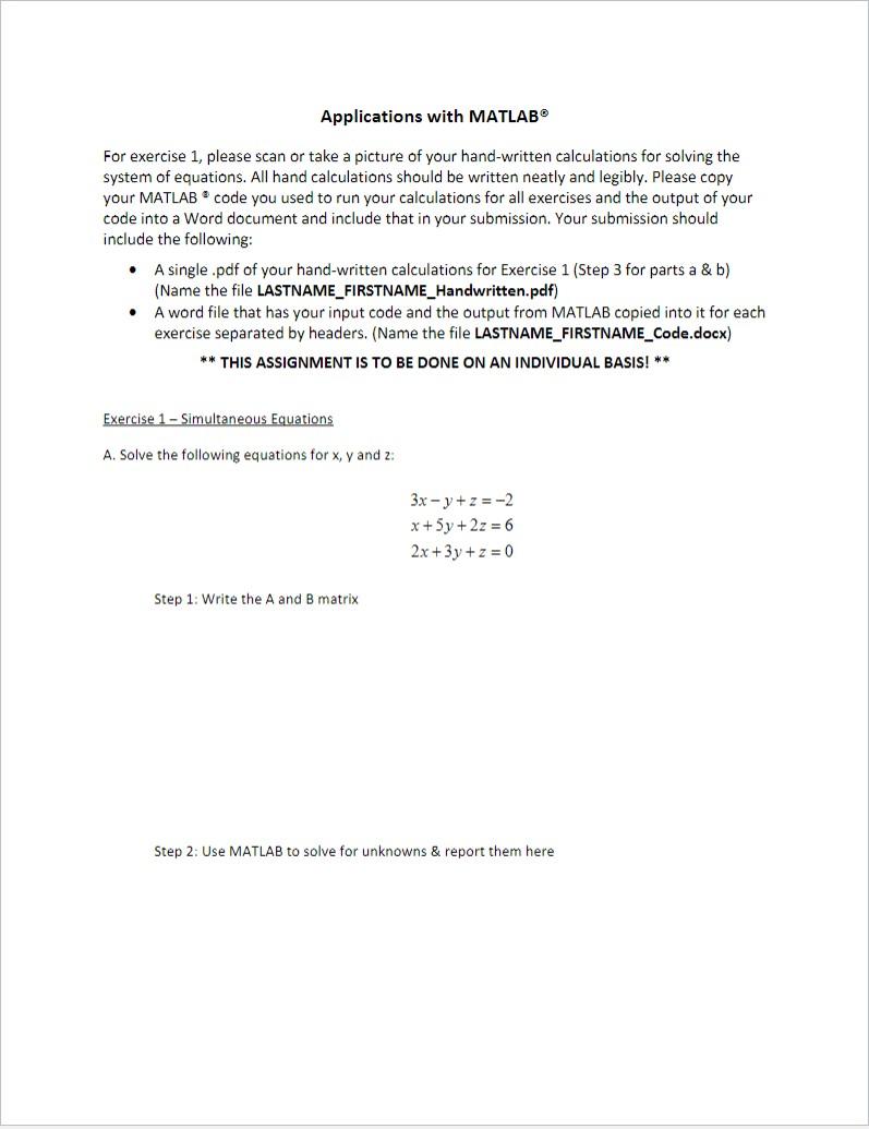Solved Applications with MATLAB ⊕ For exercise 1, please | Chegg.com