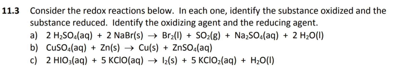 Solved 11.3 Consider the redox reactions below. In each one, | Chegg.com