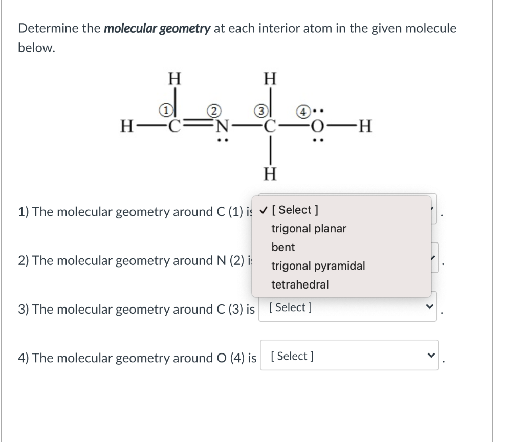 Solved Determine The Molecular Geometry At Each Interior | Chegg.com