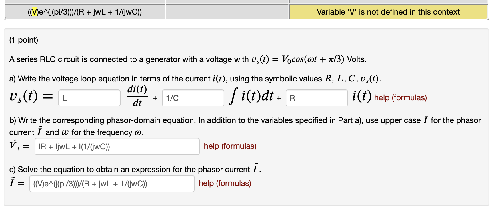 Solved Me Pi 3 R Jwl 1 Jwc Variable V Is Chegg Com