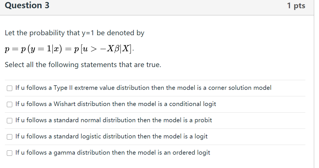 Solved Question 3 1 pts Let the probability that y=1 be | Chegg.com
