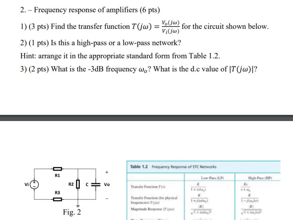 Solved 2. - Frequency Response Of Amplifiers (6 Pts) 1) (3 | Chegg.com