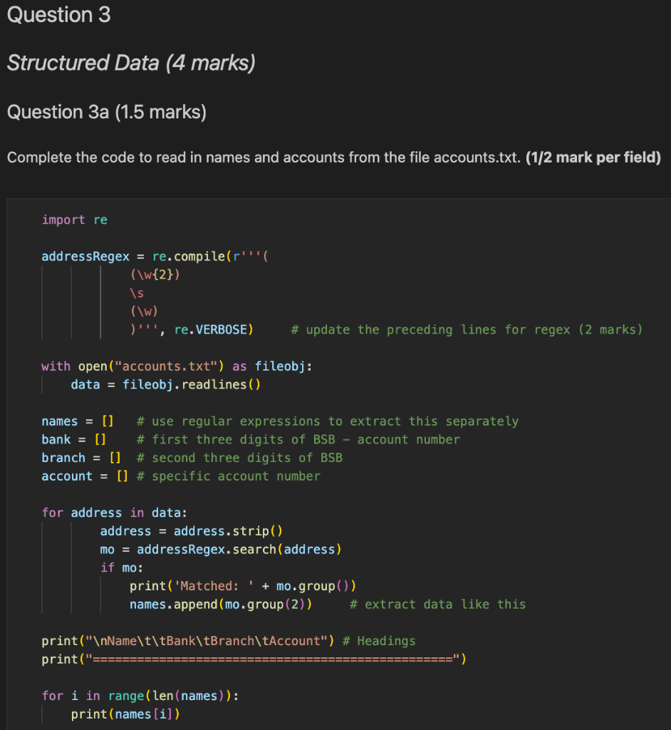 Solved Question 3 Structured Data (4 marks) Question 3a (1.5 | Chegg.com