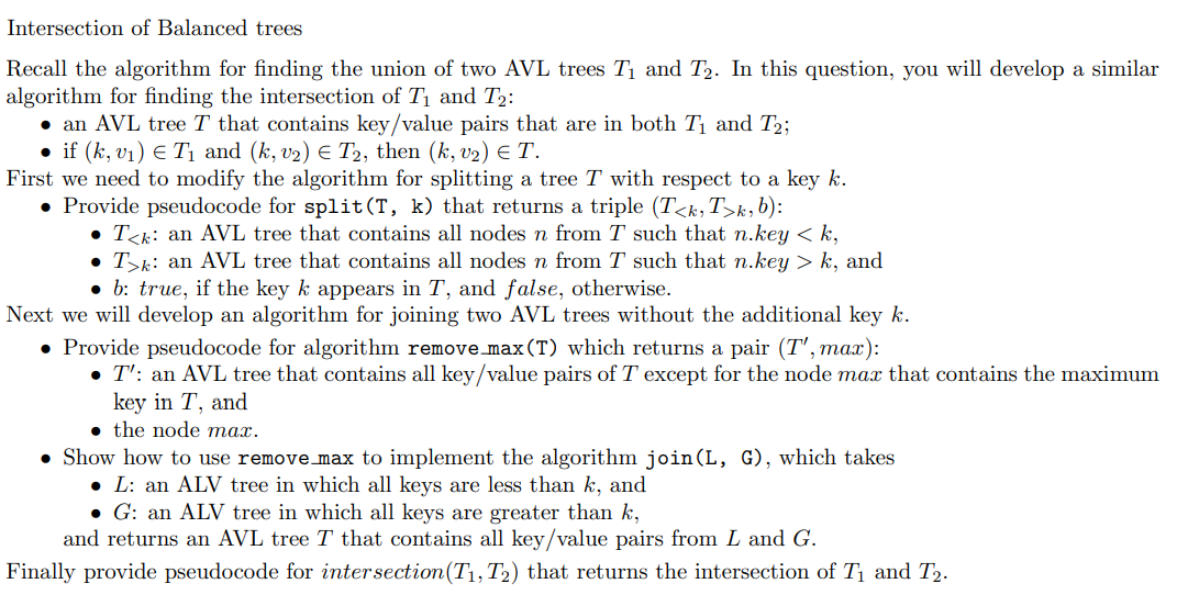 Solved Intersection of Balanced trees Recall the algorithm | Chegg.com