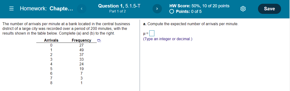 Solved = Homework: Chapte... Question 1, 5.1.5-T Part 1 of 2 | Chegg.com