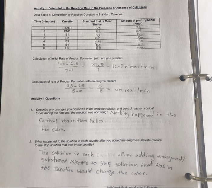 Solved Data Table 1 Comparison of Reaction Cuvettes to