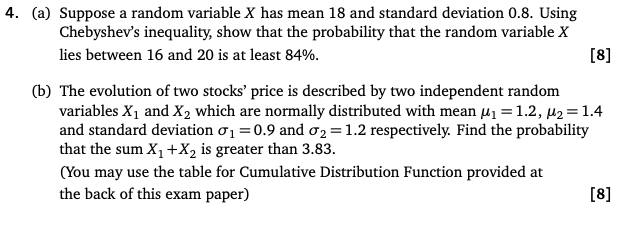 Solved 4. (a) Suppose a random variable X has mean 18 and | Chegg.com