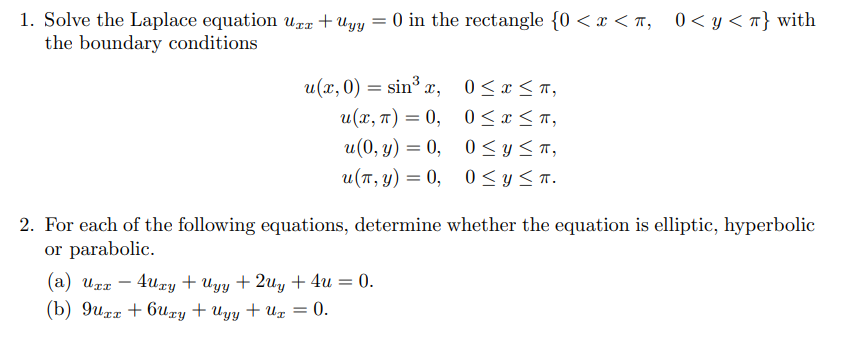 Solved 1 Solve The Laplace Equation Uxxuyy0 In The 6641