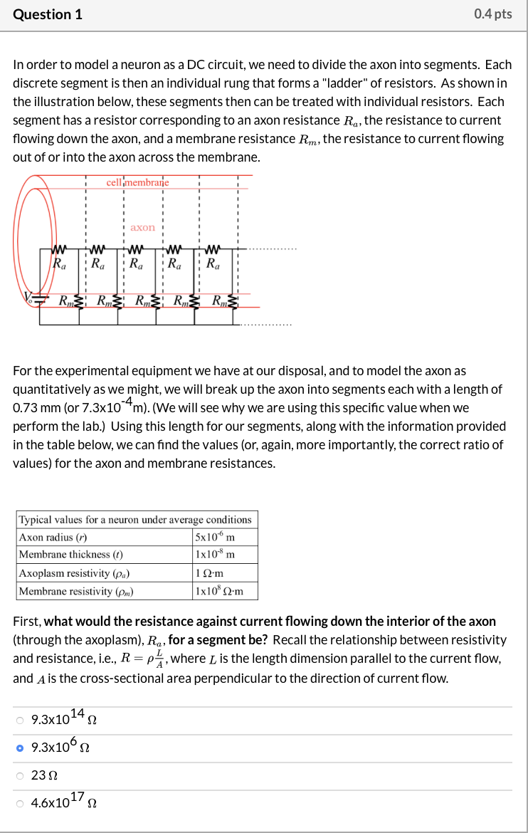 Solved Question 1 0.4 pts In order to model a neuron as a DC | Chegg.com