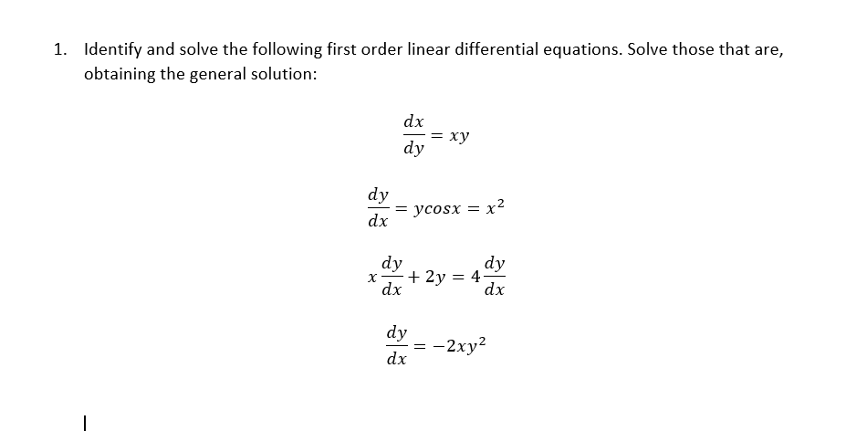 Solved 1 Identify And Solve The Following First Order Chegg Solved 1 Identify And Solve The Following First Order Chegg