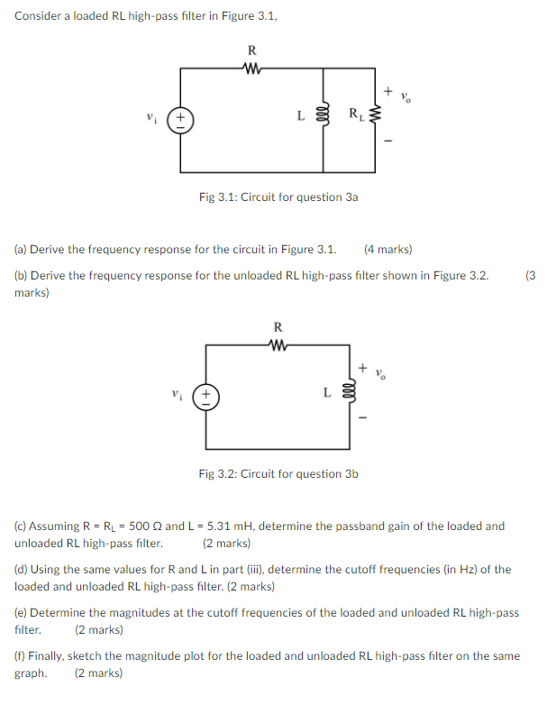 Solved Consider a loaded RL highpass filter in Figure 3.1,