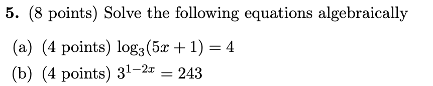 Solved 5. (8 points) Solve the following equations | Chegg.com