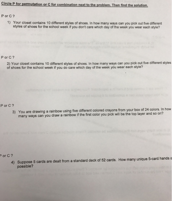 Solved Circle P for permutation or C for combination next to | Chegg.com