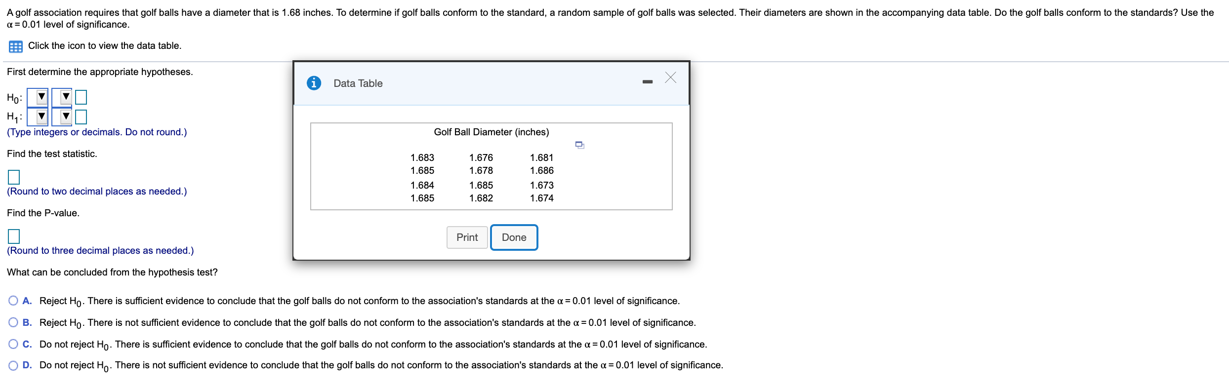 A golf association requires that golf balls have a
